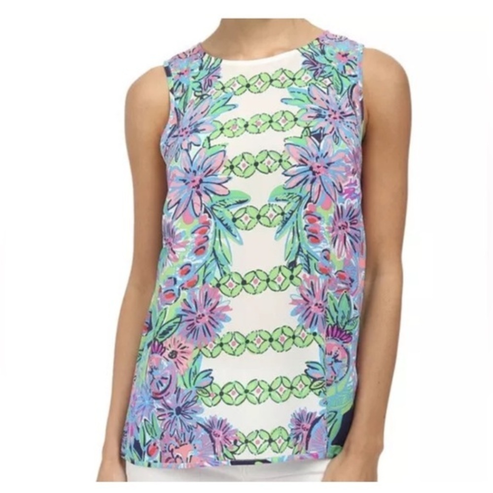 Lilly Pulitzer Silk Iona‎ Flower Tank with Gold Buttons